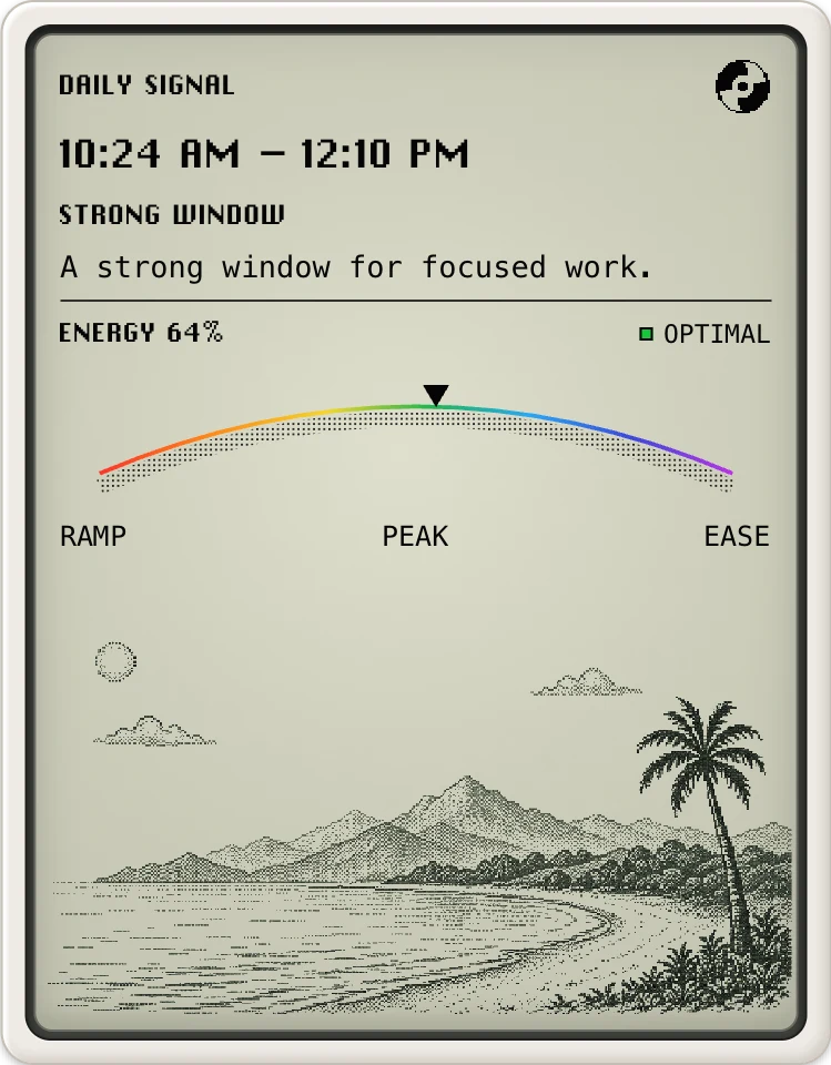 Daily Signal session screen showing a focus session arc